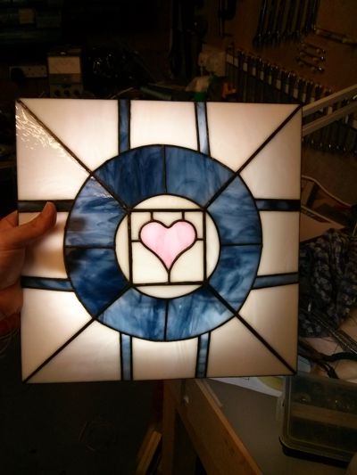 Stained-glass lampshade, backlit