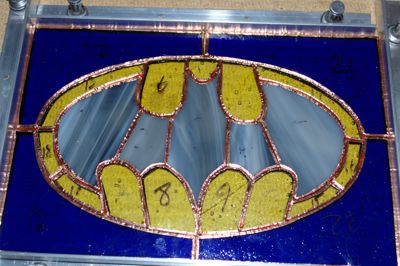 Stained glass batman logo with copper foil