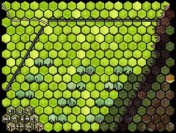 A hex map of a graveyard