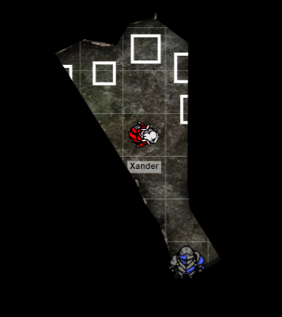 A player in a dark cave, not able to see much