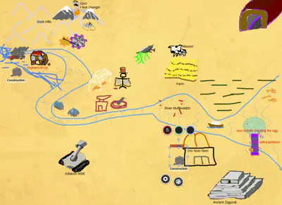 Scribbled map of the guinea-pig town of Baconcroft in TQY
