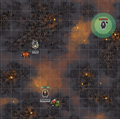 A tactical map showing some beholder pumpkins fighting the players