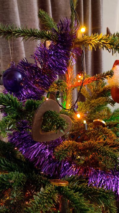 A chocolate decoration on a christmas tree