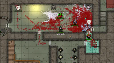 Virtual tabletop showing a dungeon covered in blood and dead snakes